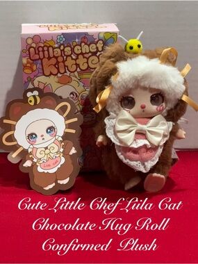 Lila Cat Chocolate Hug Roll Plush Toy - Little Chef Collection - Brown & White
